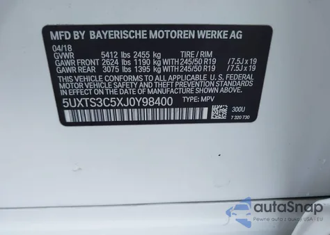 2018 BMW X3 M40I z USA, uszkodzony, nr VIN 5UXTS3C5XJ0Y98400